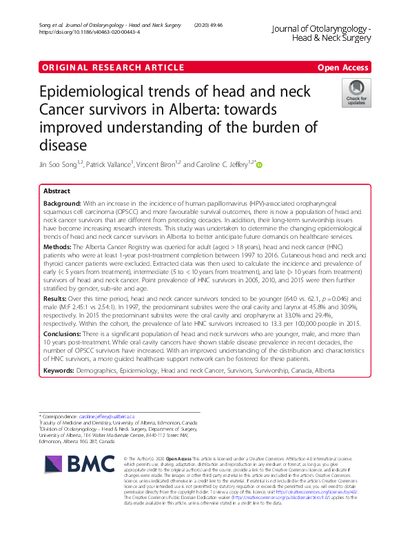 (PDF) Epidemiological trends of head and neck Cancer survivors in ...