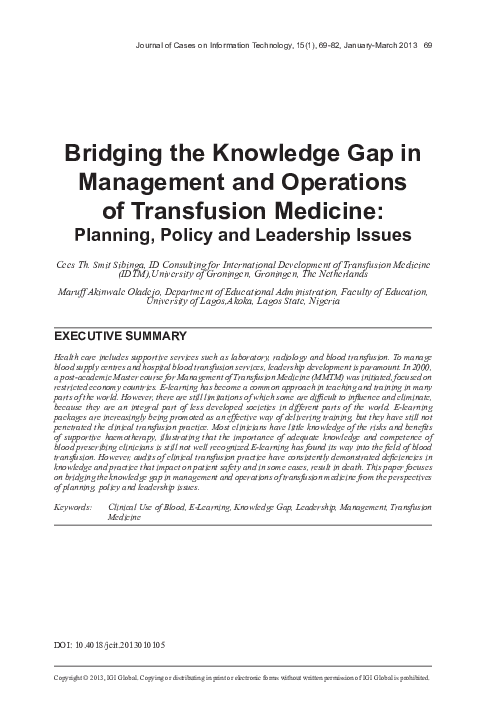 (PDF) Bridging the Knowledge Gap in Management and Operations of ...