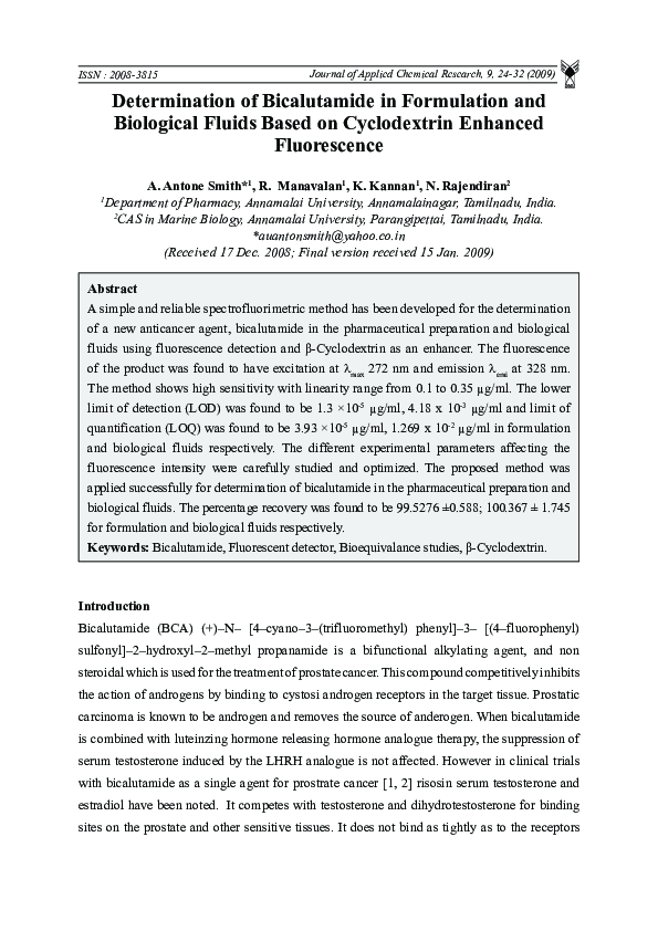 (PDF) Determination of bicalutamide in formulation and biological ...