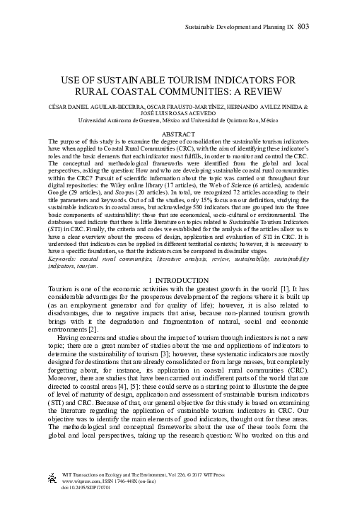 (PDF) Use of Sustainable Tourism Indicators for Rural Coastal ...