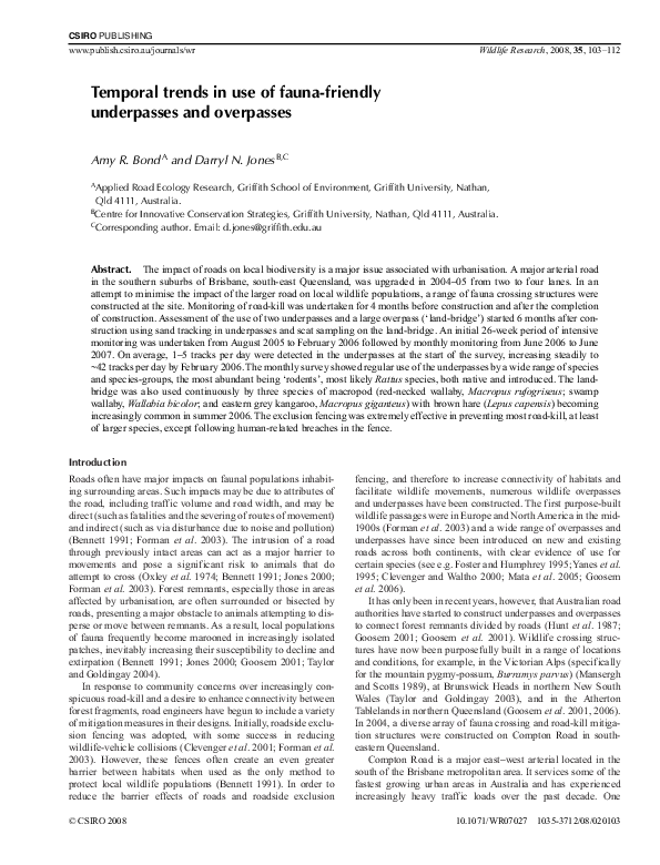 (PDF) Temporal trends in use of fauna-friendly underpasses and overpasses