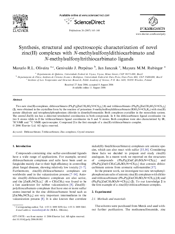 (PDF) Synthesis, structural and spectroscopic characterization of novel ...