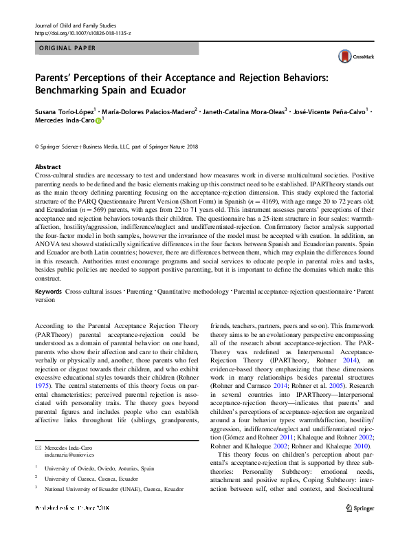 (PDF) Parents’ Perceptions of their Acceptance and Rejection Behaviors ...