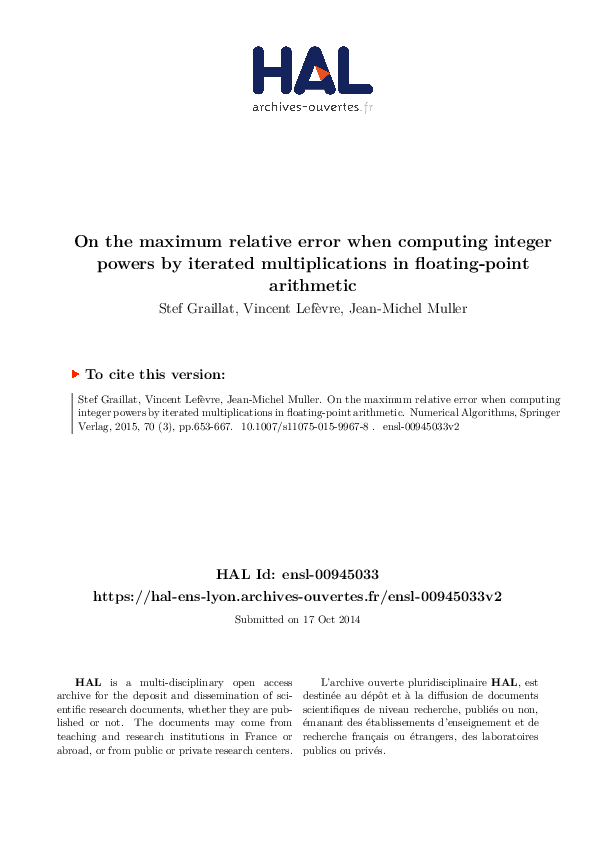 (PDF) On the maximum relative error when computing integer powers by ...