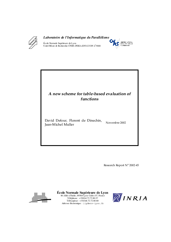 (PDF) A new scheme for table-based evaluation of functions