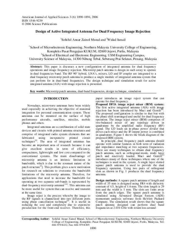 (PDF) Design of Active Integrated Antenna for Dual Frequency Image ...