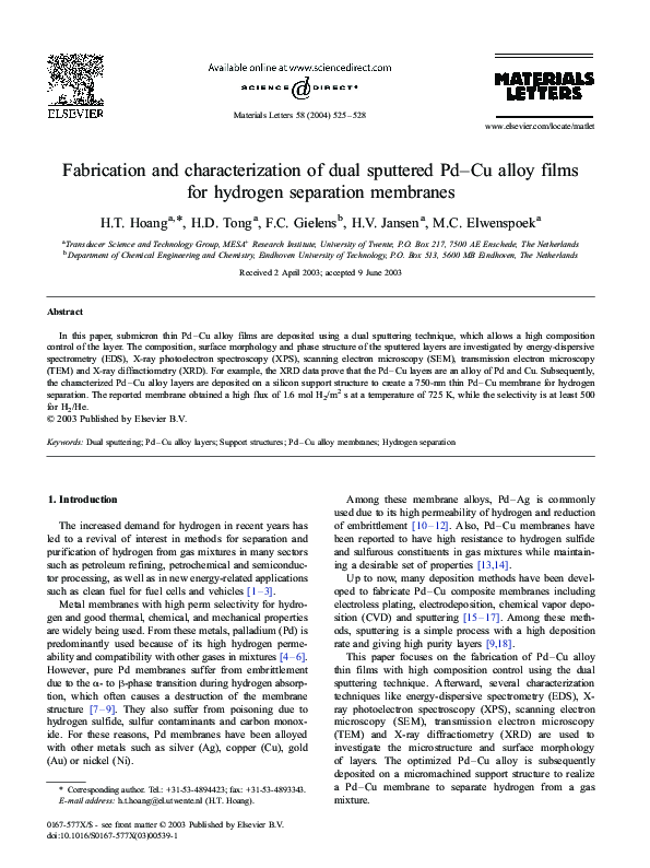 (PDF) Fabrication and characterization of dual sputtered Pd–Cu alloy ...