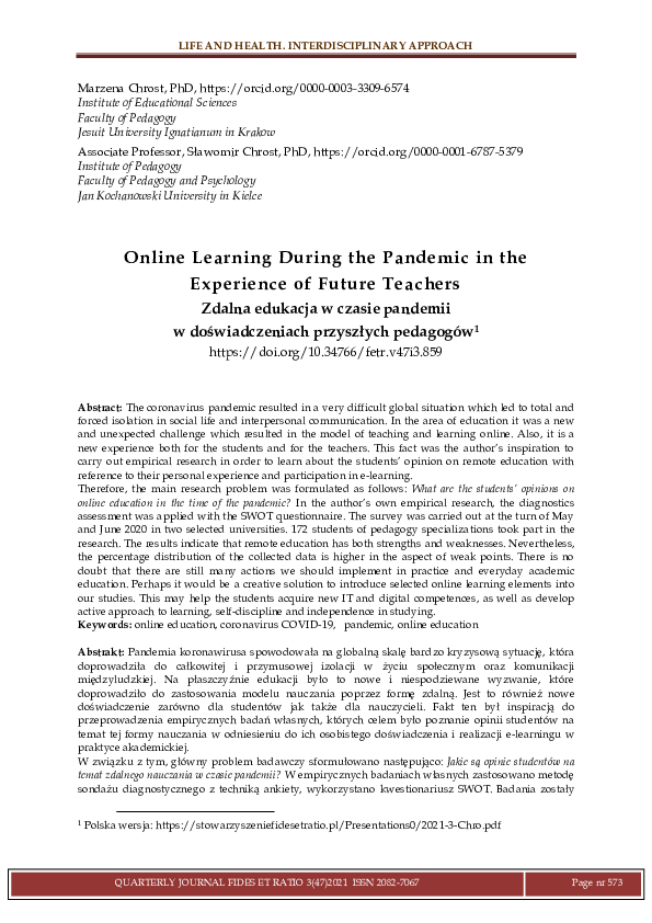 (PDF) Online Learning During the Pandemic in the Experience of Future ...