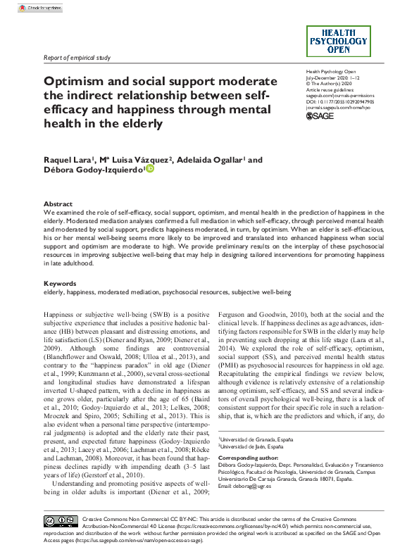 (PDF) Optimism and social support moderate the indirect relationship ...