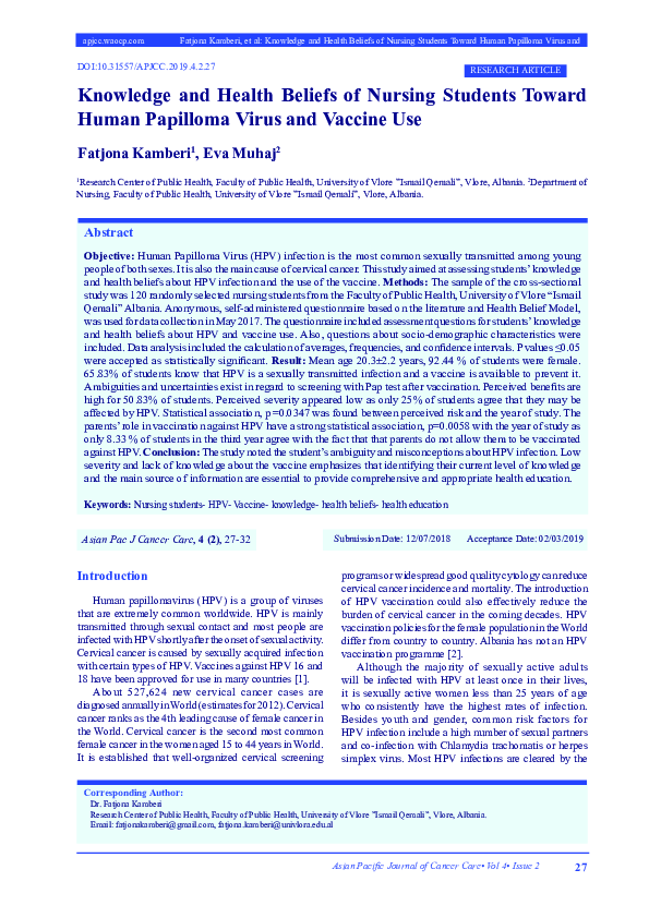 (PDF) Knowledge and Health Beliefs of Nursing Students Toward Human ...