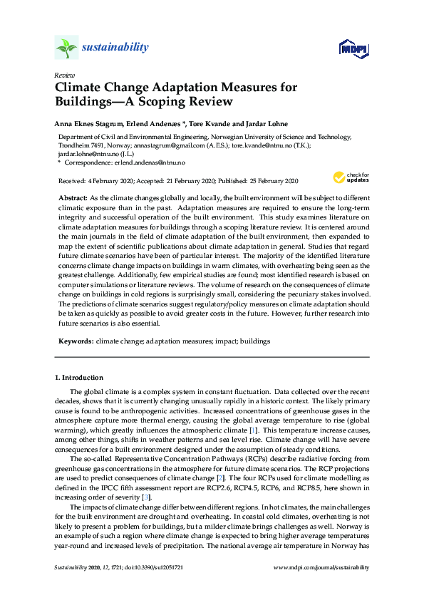 (PDF) Climate Change Adaptation Measures for Buildings—A Scoping Review
