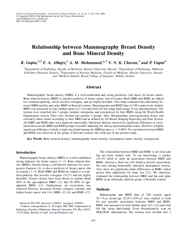 (PDF) Relationship between Mammography Breast Density and Bone Mineral ...