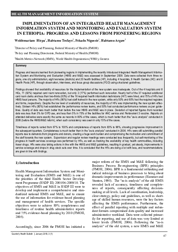 (PDF) Implementation of an Integrated Health Management Information ...