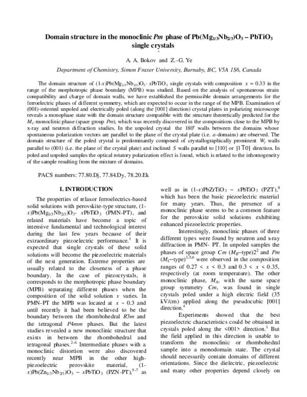 (PDF) Domain structure in the monoclinic Pm phase of Pb (Mg 1/3 Nb 2/3 ...