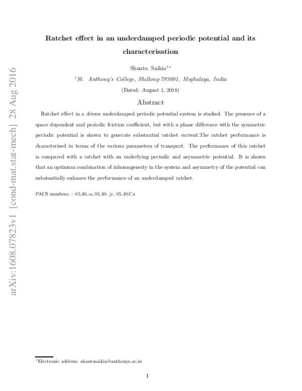 (PDF) Ratchet effect in an underdamped periodic potential and its