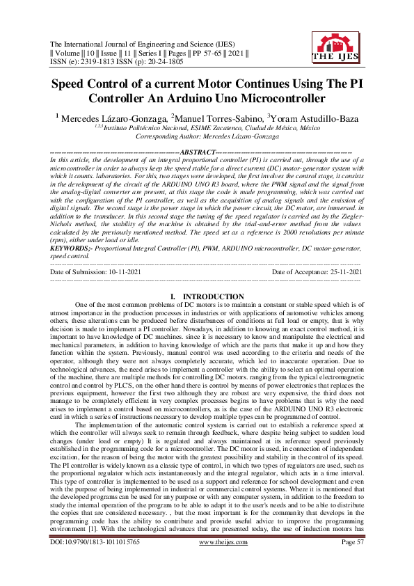 (PDF) Speed Control of a current Motor Continues Using The PI ...