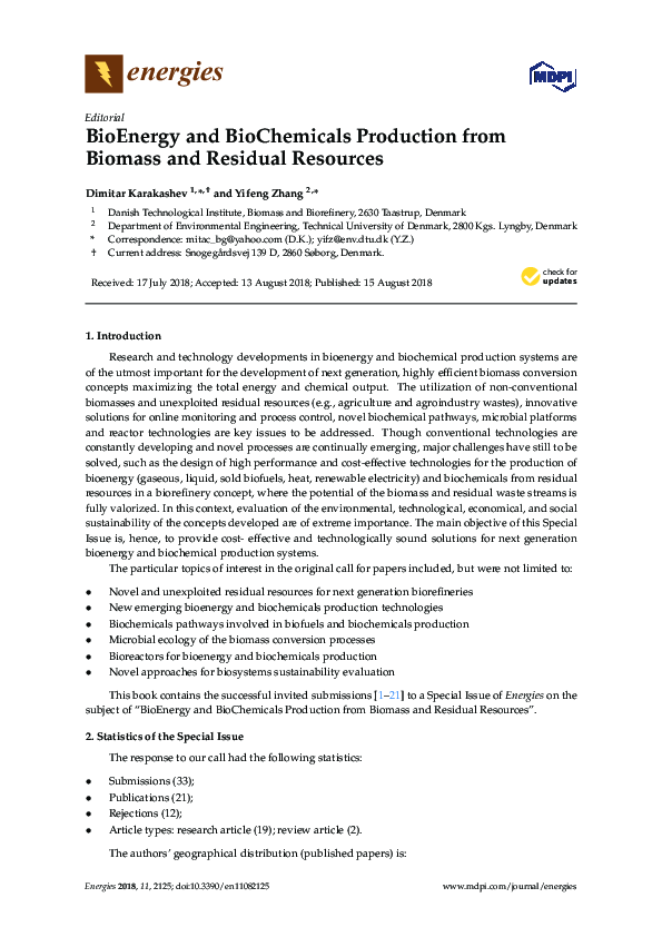 (PDF) BioEnergy and BioChemicals Production from Biomass and Residual ...
