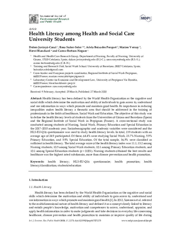 (PDF) Health Literacy among Health and Social Care University Students