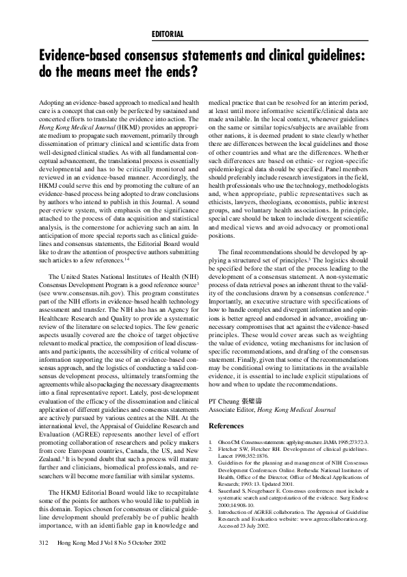 (PDF) Evidence-based consensus statements and clinical guidelines: do ...