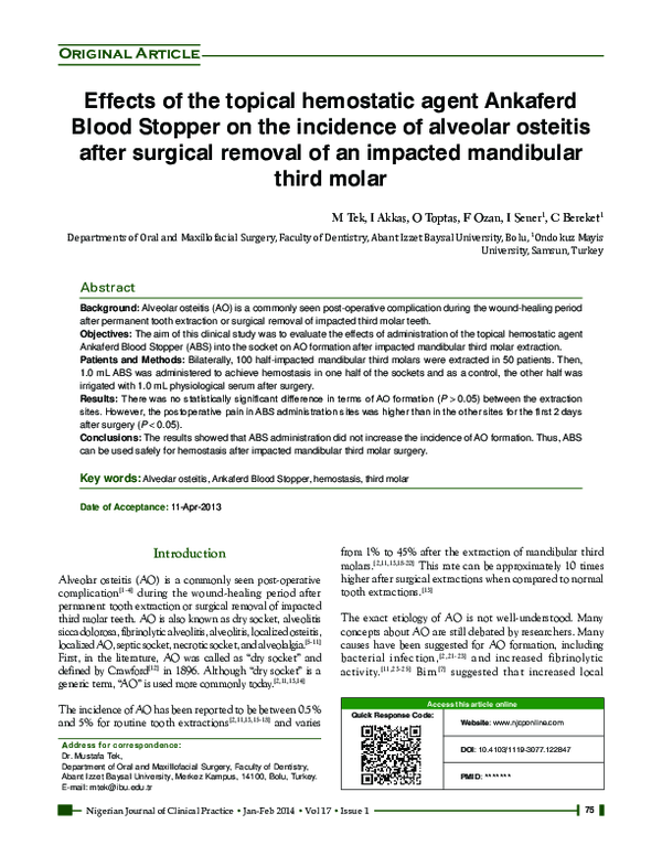 (PDF) Effects of the topical hemostatic agent Ankaferd Blood Stopper on