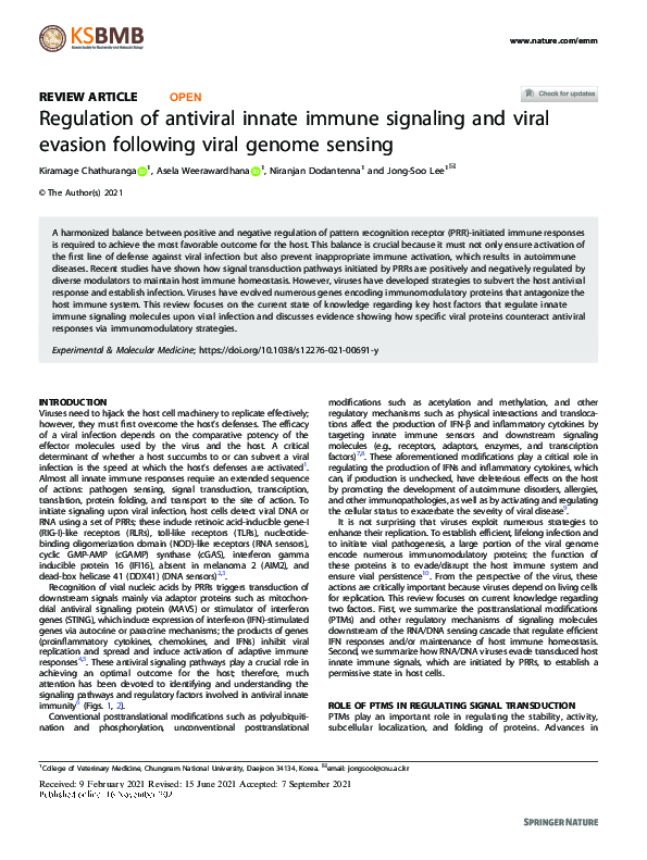(PDF) Regulation of antiviral innate immune signaling and viral evasion ...
