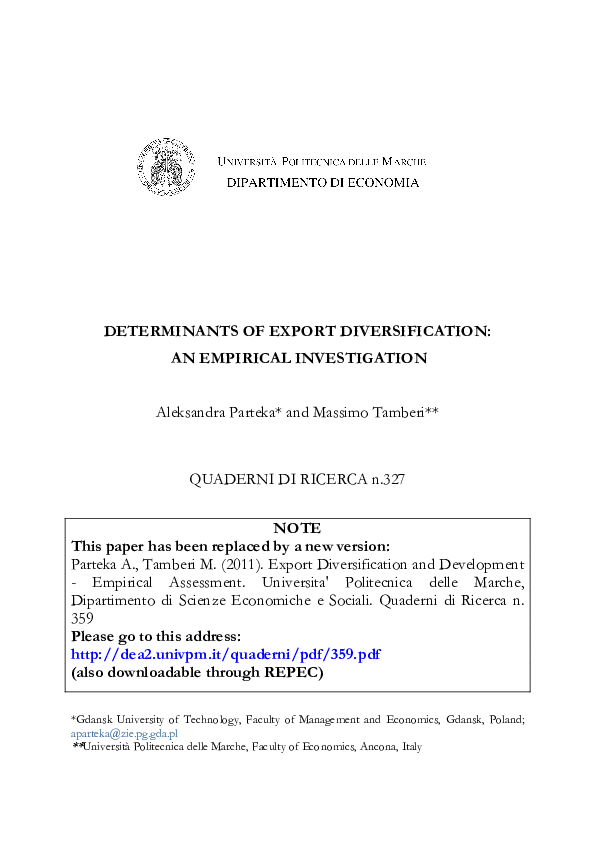 (PDF) Determinants of Export Diversification: An Empirical Investigation
