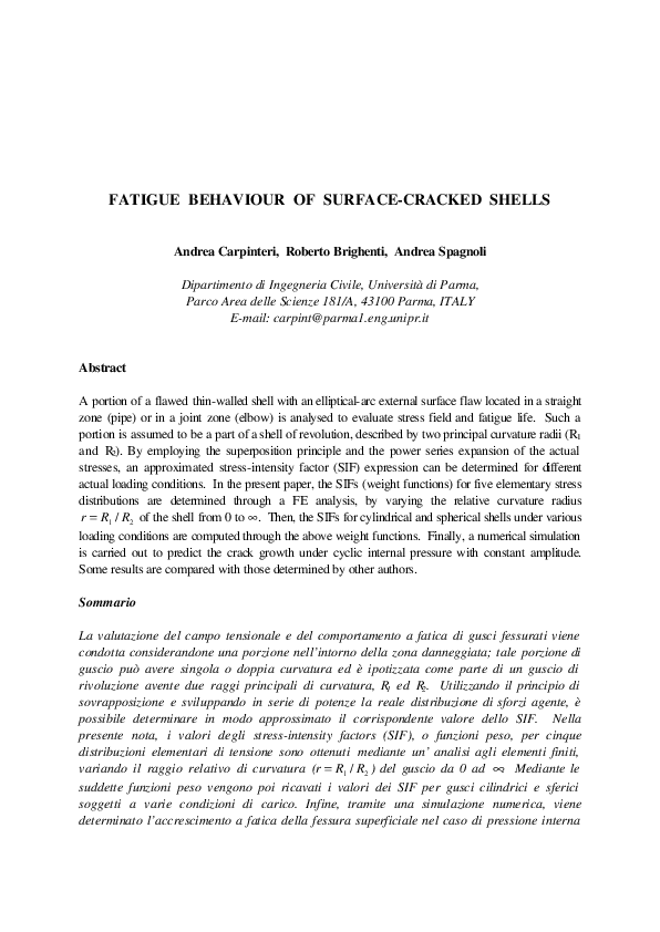 (PDF) Fatigue behaviour of surface-cracked shells