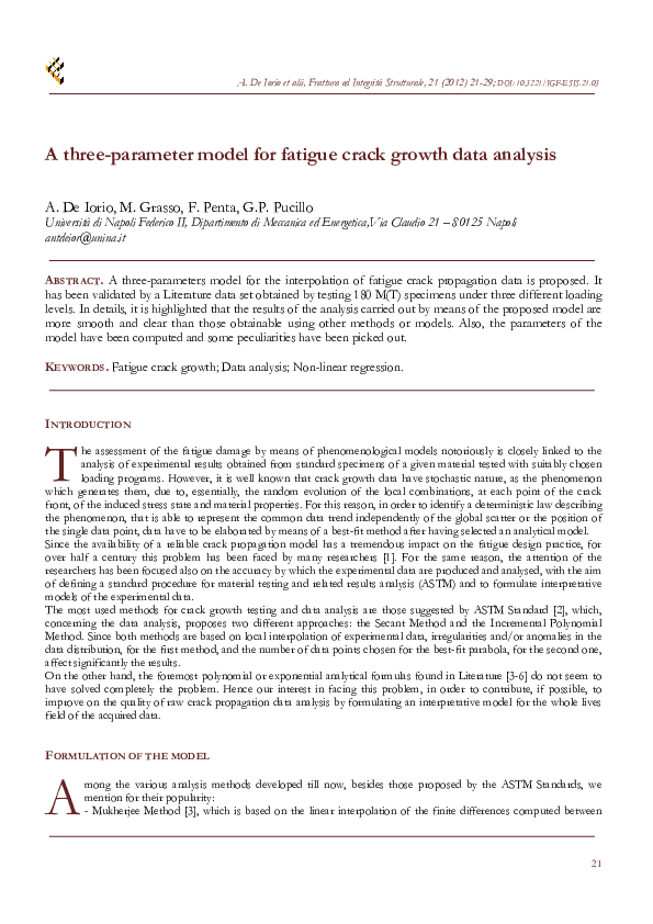 (PDF) Three-Parameter Model for Fatigue Crack Growth in Round Bars