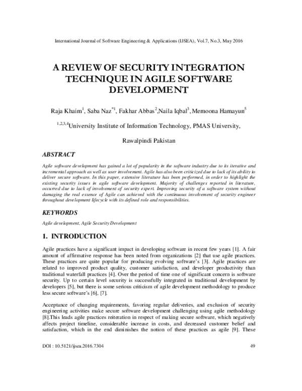 (PDF) A Review of Security Integration Technique in Agile Software ...