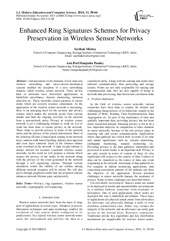 (PDF) Enhanced Ring Signatures Schemes for Privacy Preservation in ...