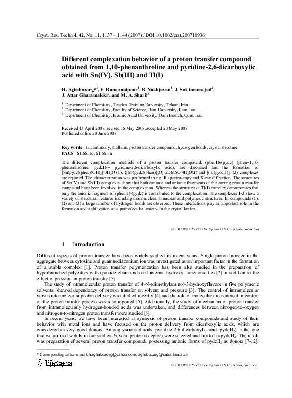 (PDF) Different complexation behavior of a proton transfer compound ...