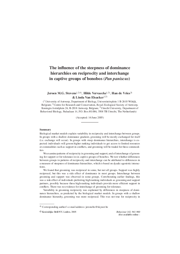 (PDF) The influence of the steepness of dominance hierarchies on ...