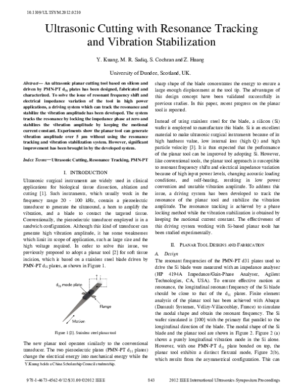(PDF) Ultrasonic Cutting with Resonance Tracking and Vibration ...