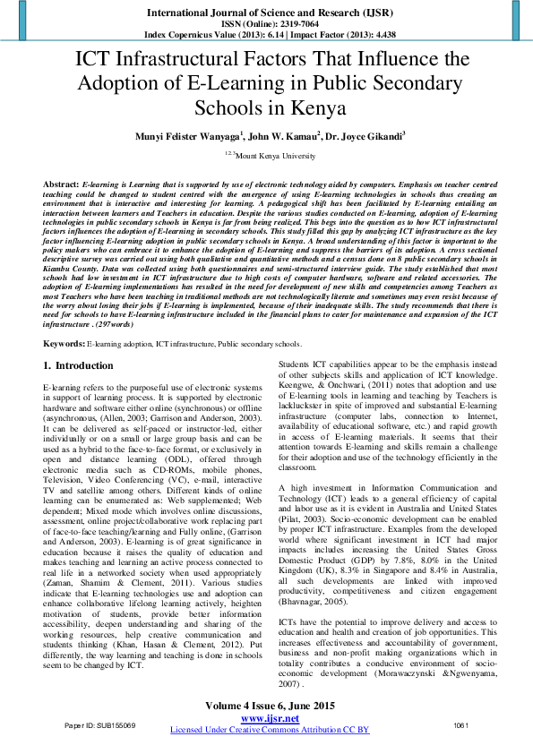 (PDF) ICT Infrastructural Factors That Influence the Adoption of E ...