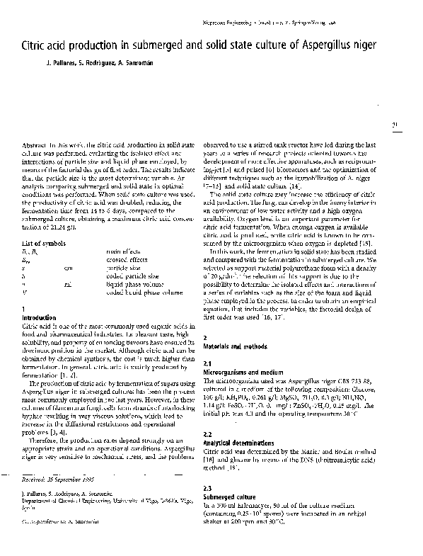 (PDF) Citric acid production in submerged and solid state culture of ...