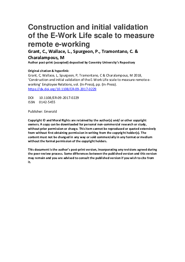 (PDF) Construction and initial validation of the E-Work Life Scale to ...
