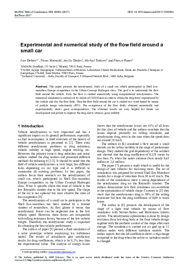 (PDF) Experimental and numerical study of the flow field around a small car