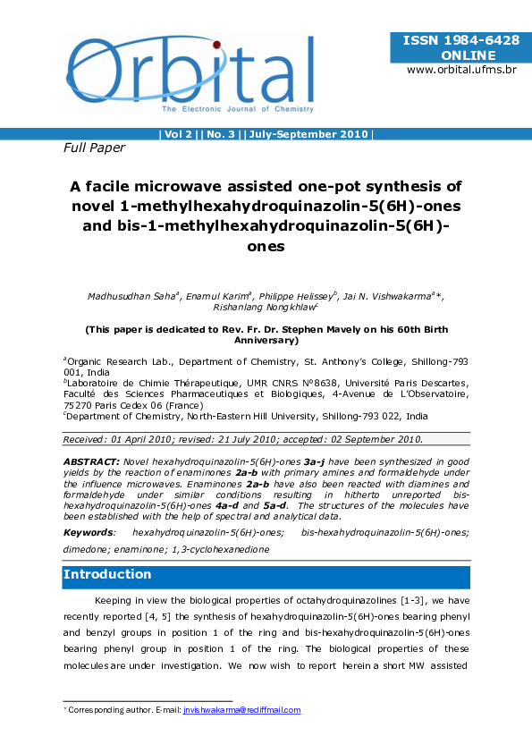 (PDF) A facile microwave assisted one-pot synthesis of novel 1 ...