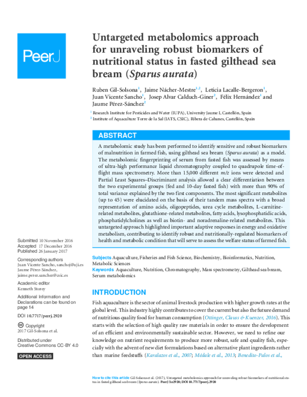 (PDF) Untargeted metabolomics approach for unraveling robust biomarkers ...