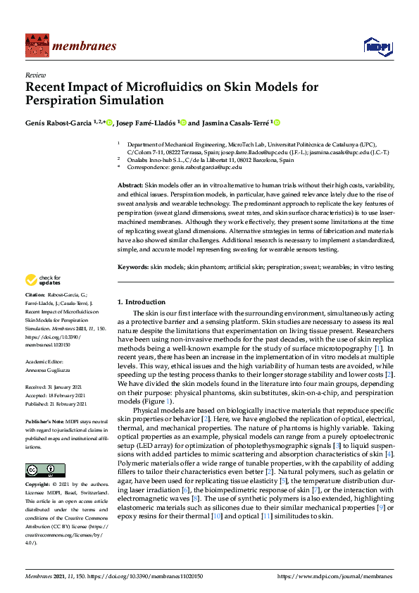 (PDF) Recent Impact of Microfluidics on Skin Models for Perspiration ...