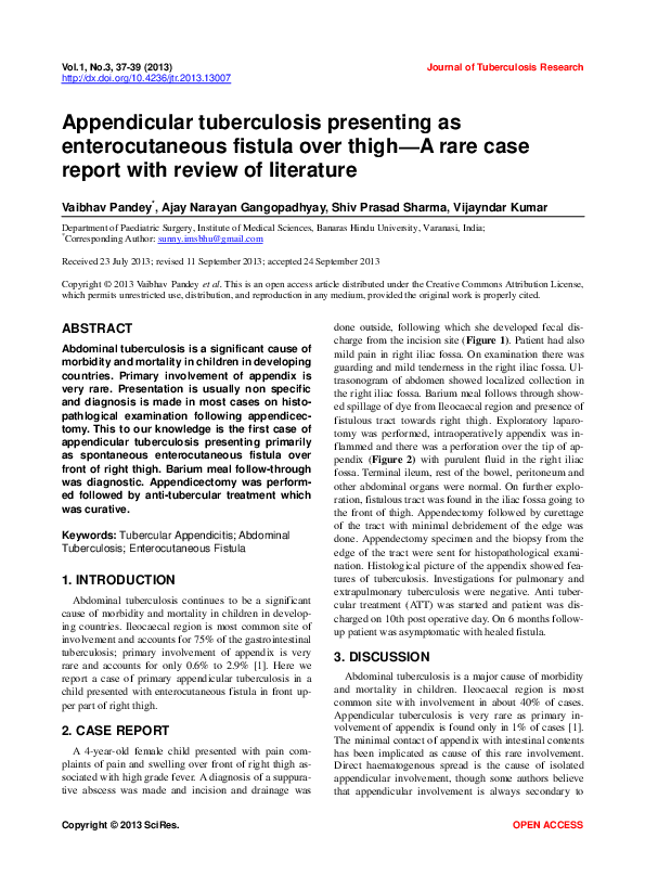 (PDF) Appendicular tuberculosis presenting as enterocutaneous fistula ...