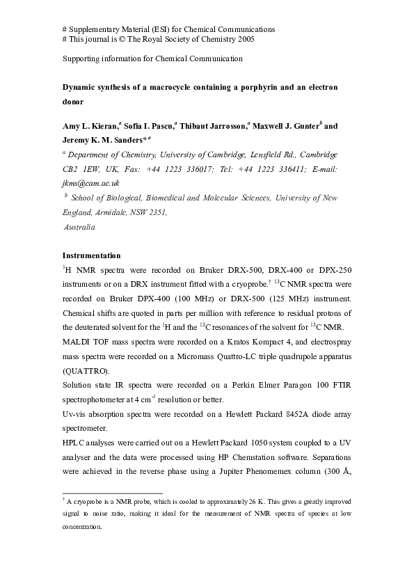 Dynamic synthesis of a macrocycle containing a porphyrin and an electron donor