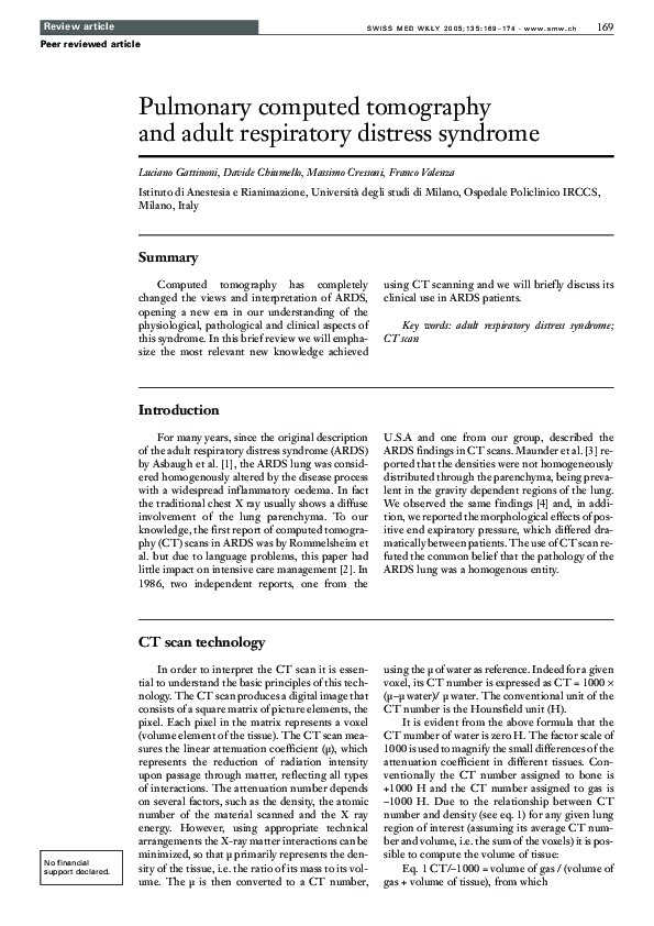 (PDF) Pulmonary computed tomography and adult respiratory distress syndrome