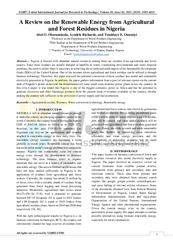 (PDF) A Review on the Renewable Energy from Agricultural and Forest ...