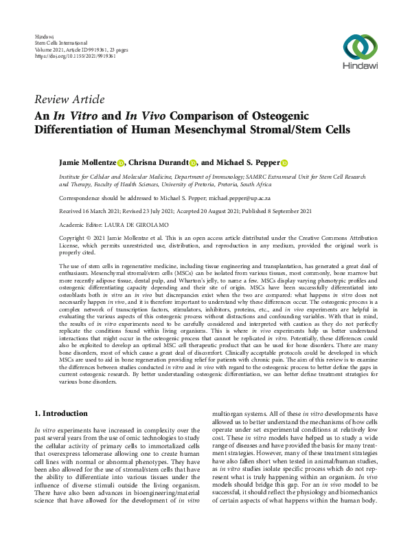 (PDF) An In Vitro and In Vivo Comparison of Osteogenic Differentiation ...