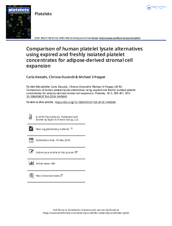 (PDF) Comparison of human platelet lysate alternatives using expired ...