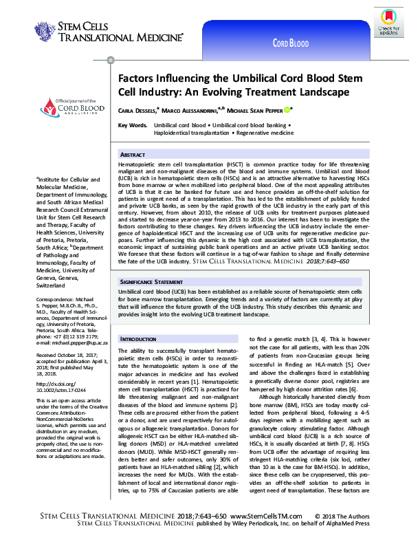 (PDF) Factors Influencing the Umbilical Cord Blood Stem Cell Industry ...