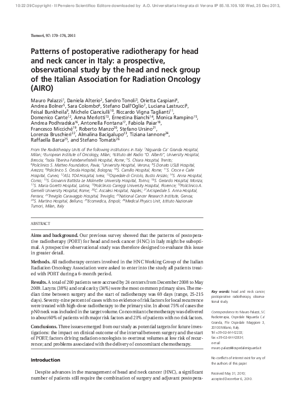 (PDF) Patterns of postoperative radiotherapy for head and neck cancer ...