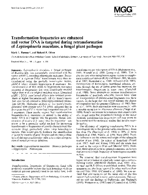 (PDF) Transformation frequencies are enhanced and vector DNA is ...