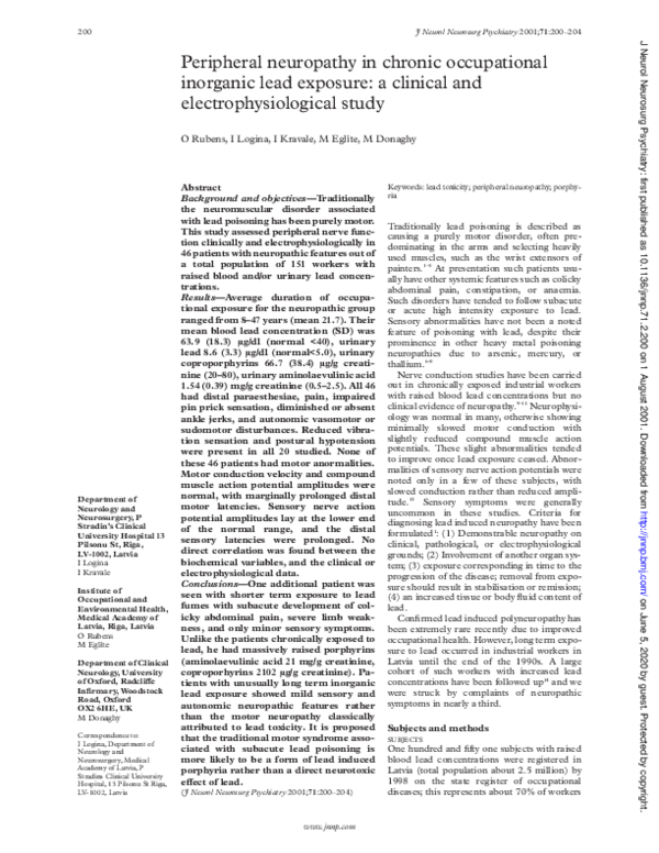 (PDF) Peripheral neuropathy in chronic occupational lead exposure a clinical and